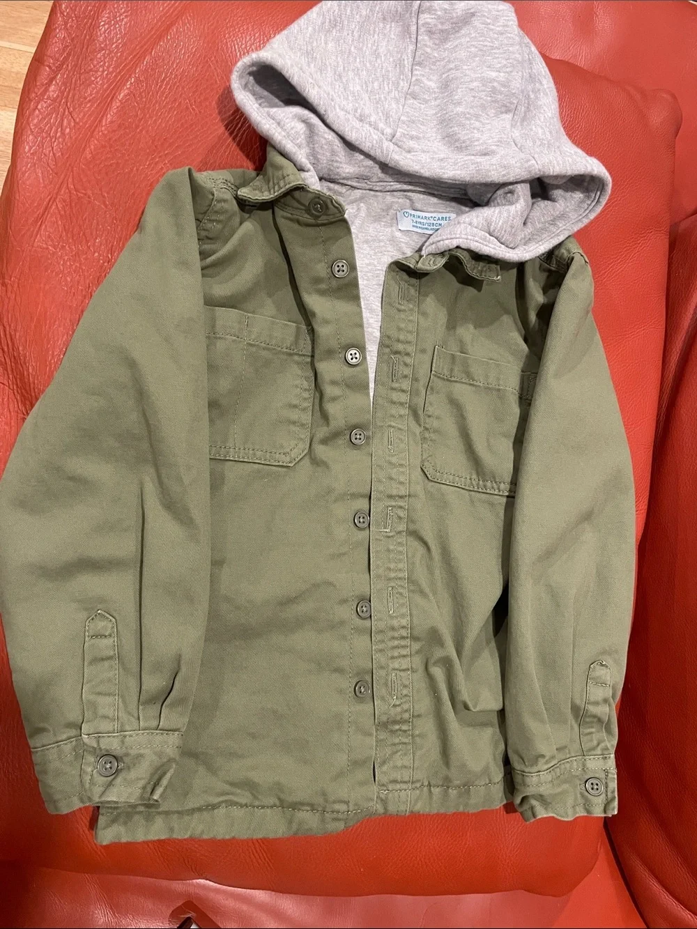 Primark Olive Green Jacket with Gray Hood